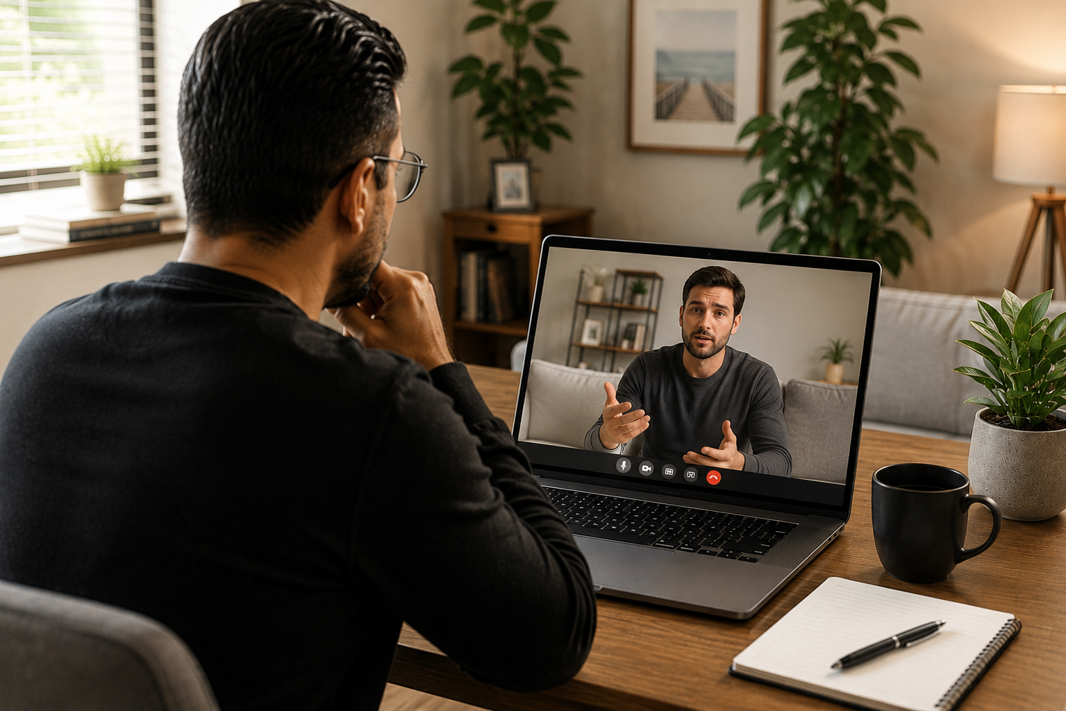 Sessão de terapia online por videochamada
